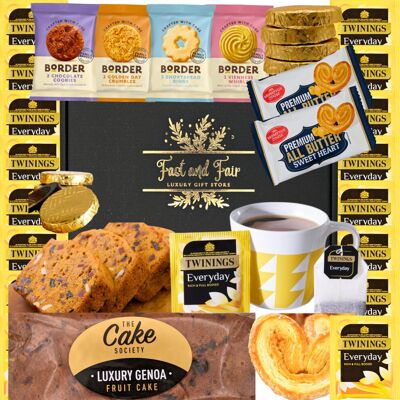 Fast and Fair UK Luxury Tea & Cake Gift Set - Food Gift Hamper with Everyday Tea, Premium Genoa F Fast and Fair UK Luxury Tea & Cake Gift Set - Food Gift Hamper with Everyday Tea, Premium Genoa F