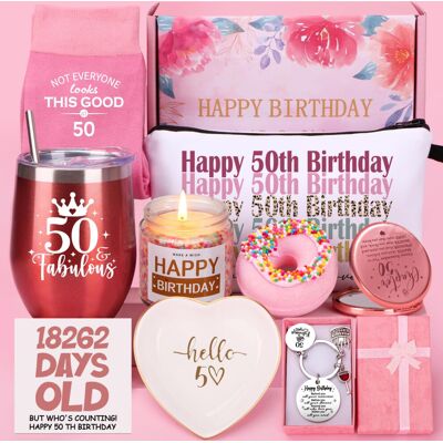 TuDou 50th Birthday Gifts for Women, Happy 50th Birthday Hamper for Her, 50 Year Old L TuDou 50th Birthday Gifts for Women, Happy 50th Birthday Hamper for Her, 50 Year Old L