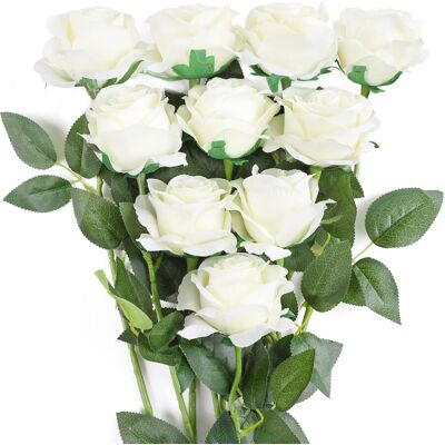 JUSTOYOU Rose Artificial Silk White Rose Flowers Single Long Stem Fake Rose JUSTOYOU Rose Artificial Silk White Rose Flowers Single Long Stem Fake Rose