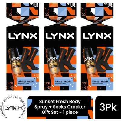 (Pack of 3) Lynx Sunset Spray + Socks Cracker Gift Set 1 piece, Choose your pack (Pack of 3) Lynx Sunset Spray + Socks Cracker Gift Set 1 piece, Choose your pack