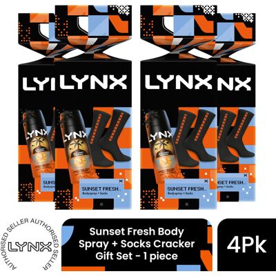 (Pack of 4) Lynx Sunset Spray + Socks Cracker Gift Set 1 piece, Choose your pack (Pack of 4) Lynx Sunset Spray + Socks Cracker Gift Set 1 piece, Choose your pack