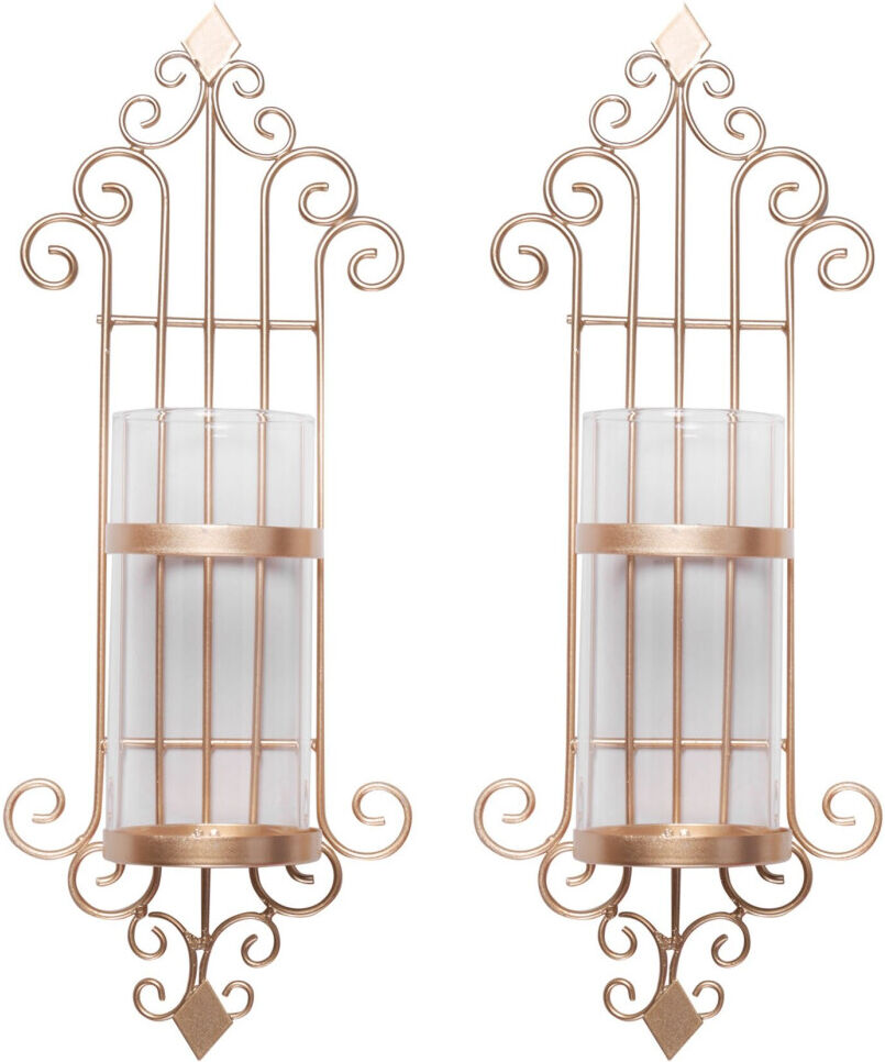 Jojomino 2 Pcs Wall Sconce Candle Holder, Antique-Style Golden Metal Wall Art Decorations