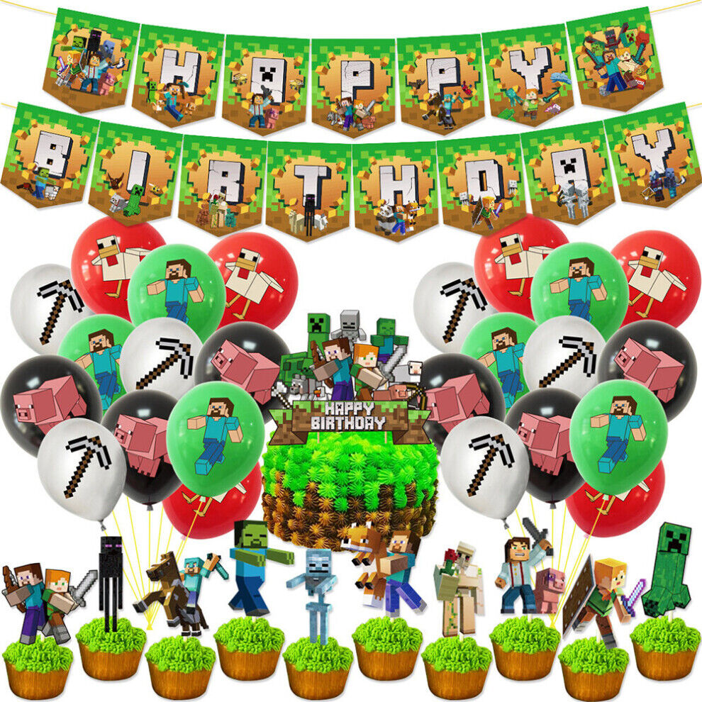 Unbranded Minecraft Gaming Theme Party Supplies, Latex Balloons Video Game Birthday Decora