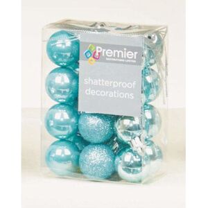 Premier 24 x Ice Blue shatterproof Christmas tree Baubles Decorations Mixed finishes by Premier 24 x Ice Blue shatterproof Christmas tree Baubles Decorations Mixed finishes by