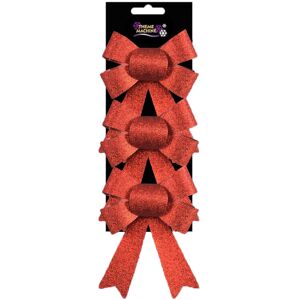 Theme Machine Christmas Glitter Bow Tree Decoration - 3 Pack Red 10cm x 13cm Theme Machine Christmas Glitter Bow Tree Decoration - 3 Pack Red 10cm x 13cm