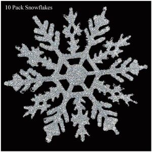 Premier Christmas Tree - Room Decorations - 10 Pack Glitter Snowflakes - Silver Premier Christmas Tree - Room Decorations - 10 Pack Glitter Snowflakes - Silver