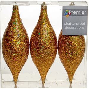 Premier 3 Pack 18cm Glitter Cones Christmas Tree Hanging Decoration - Gold Premier 3 Pack 18cm Glitter Cones Christmas Tree Hanging Decoration - Gold