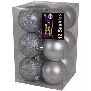 Davies Products Christmas Decoration 12 Pack 60mm Glitter / Plain Baubles - Silver Davies Products Christmas Decoration 12 Pack 60mm Glitter / Plain Baubles - Silver
