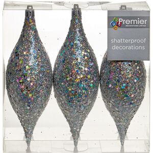 Premier 3 Pack 18cm Glitter Cones Christmas Tree Hanging Decoration - Silver Premier 3 Pack 18cm Glitter Cones Christmas Tree Hanging Decoration - Silver