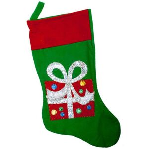 Premier Christmas Red Green Stocking with Felt Picture - Present Premier Christmas Red Green Stocking with Felt Picture - Present
