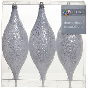 Premier 3 Pack 18cm Glitter Cones Christmas Tree Hanging Decoration - White Premier 3 Pack 18cm Glitter Cones Christmas Tree Hanging Decoration - White