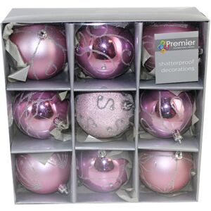 Premier Shatterproof Christmas Tree Decoration - 9 Pack 80mm Baubles - Pink Premier Shatterproof Christmas Tree Decoration - 9 Pack 80mm Baubles - Pink