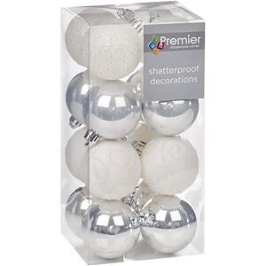 Premier Decorations Christmas Tree Decoration 16 Pack 50mm Shatterproof Baubles - Silver & White Premier Decorations Christmas Tree Decoration 16 Pack 50mm Shatterproof Baubles - Silver & White
