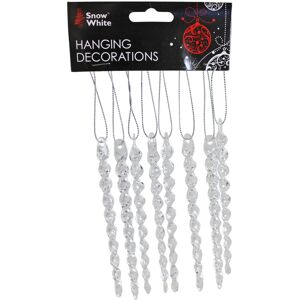 Snow White Christmas Clear Acrylic Hanging Tree Decorations - 8 Pack 14cm Icicles Snow White Christmas Clear Acrylic Hanging Tree Decorations - 8 Pack 14cm Icicles