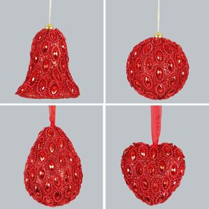 Premier Set of 4 Glitter & Gem Christmas Tree Hanging Decorations - Red Premier Set of 4 Glitter & Gem Christmas Tree Hanging Decorations - Red