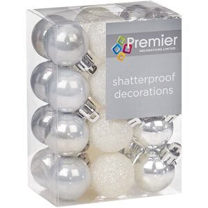 Premier Decorations Christmas Tree Decoration 24 30mm Shatterproof Baubles - Silver & White Premier Decorations Christmas Tree Decoration 24 30mm Shatterproof Baubles - Silver & White