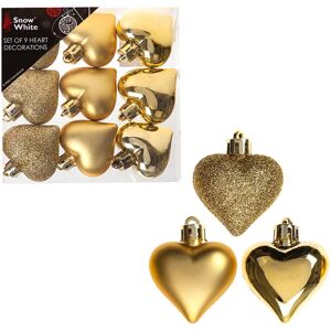 Snow White Heart Gold Christmas Tree Decoration - 9 Pack Snow White Heart Gold Christmas Tree Decoration - 9 Pack