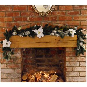 Premier 1.8M (6ft) White Poinsettia Christmas Garland Silver Balls Glitter Snow Flocked Premier 1.8M (6ft) White Poinsettia Christmas Garland Silver Balls Glitter Snow Flocked