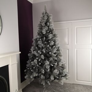 Premier 2.1m (7ft) Silver Glitter Tip Fir Festive Christmas Tree in Grey PVC Premier 2.1m (7ft) Silver Glitter Tip Fir Festive Christmas Tree in Grey PVC