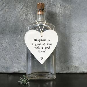 Isolation Gift, East Of India Porcelain Round Heart 'Happiness Is Glass On Wine. Isolation Gift, East Of India Porcelain Round Heart 'Happiness Is Glass On Wine.