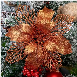 Unbranded (Bronze, 10Pcs) 10X Large Poinsettia Decor Glitter Flower Hanging Tree Home Part Unbranded (Bronze, 10Pcs) 10X Large Poinsettia Decor Glitter Flower Hanging Tree Home Part