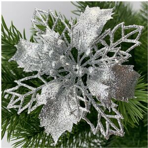 Unbranded (Silver, 10Pcs) 10X Large Poinsettia Decor Glitter Flower Hanging Tree Home Part Unbranded (Silver, 10Pcs) 10X Large Poinsettia Decor Glitter Flower Hanging Tree Home Part