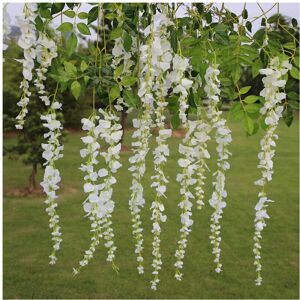 Living And Home (White) 12Pcs Artificial Silk Wisteria Fake Flower Vine Garland Wedding Hanging Living And Home (White) 12Pcs Artificial Silk Wisteria Fake Flower Vine Garland Wedding Hanging
