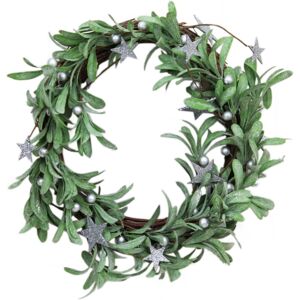 Carousel Festive Christmas Silver Glitter Star Mistletoe Door Wreath 36cm Carousel Festive Christmas Silver Glitter Star Mistletoe Door Wreath 36cm