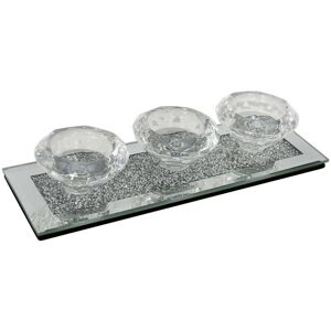 Lesser & Pavey Crystal Glass Tealight Candle Holder for 3 Candles - Mirrored Edge, Crushed Diam Lesser & Pavey Crystal Glass Tealight Candle Holder for 3 Candles - Mirrored Edge, Crushed Diam