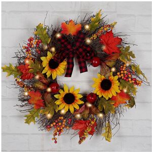 Living And Home Autumn Maple Leaf Wreath LED Lighted Sunflower Door Garland Xmas Home Decor 45cm Living And Home Autumn Maple Leaf Wreath LED Lighted Sunflower Door Garland Xmas Home Decor 45cm