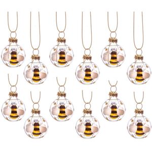 Sass & Belle 12 Mini Glass Bee Print Christmas Tree Decoration Baubles Sass & Belle 12 Mini Glass Bee Print Christmas Tree Decoration Baubles