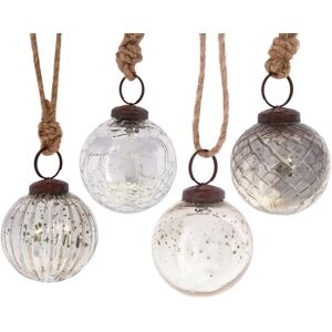 Sass & Belle 4 Silver Crackle Rustic Round Christmas Tree Decoration Bauble Sass & Belle 4 Silver Crackle Rustic Round Christmas Tree Decoration Bauble