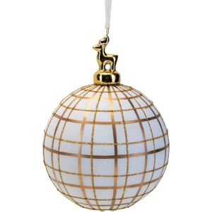 WIDDOP and Co. Widdop White & Gold Glass Bauble with Reindeer Christmas Tree Decoration WIDDOP and Co. Widdop White & Gold Glass Bauble with Reindeer Christmas Tree Decoration