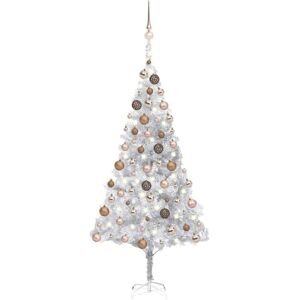 vidaXL Artificial Pre-lit Christmas Tree with Ball Set Xmas Tree Silver PET vidaXL Artificial Pre-lit Christmas Tree with Ball Set Xmas Tree Silver PET