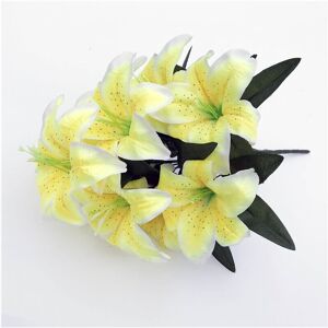 Unbranded (Yellow) 45cm 10Heads Artificial Stargazer Lillies Lily Silk Fake Flower Bouquet Unbranded (Yellow) 45cm 10Heads Artificial Stargazer Lillies Lily Silk Fake Flower Bouquet
