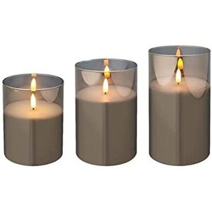 Kaemingk Set of 3 Warm White Battery Operated Christmas Wax Candles with Timer in Grey Gl Kaemingk Set of 3 Warm White Battery Operated Christmas Wax Candles with Timer in Grey Gl