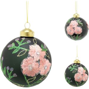 Carousel Home 8cm Embroidered Floral Christmas Bauble Green Glitter Christmas Ball Tree Deco Carousel Home 8cm Embroidered Floral Christmas Bauble Green Glitter Christmas Ball Tree Deco