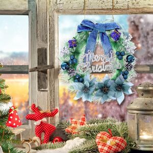 Living And Home (Blue) Christmas Wreath 30cm Artificial Front Door Wreath Hanging Garland with F Living And Home (Blue) Christmas Wreath 30cm Artificial Front Door Wreath Hanging Garland with F