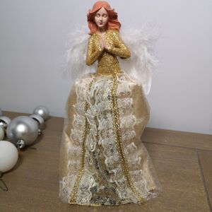 Premier 26cm Angel Christmas Tree Topper with Gold Glitter dress and White Feath Premier 26cm Angel Christmas Tree Topper with Gold Glitter dress and White Feath