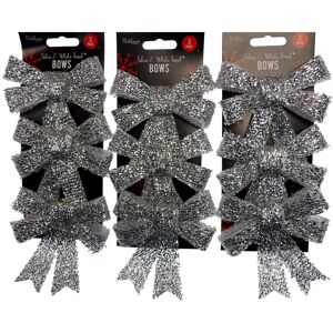Snow White Sparkling Tinsel Silver Bow Christmas Tree Baubles Decorations (Set of 9) Snow White Sparkling Tinsel Silver Bow Christmas Tree Baubles Decorations (Set of 9)