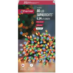 Premier 80 Multi Colour LED Supabright Christmas Lights 6.3M Lit Green Cable Premier 80 Multi Colour LED Supabright Christmas Lights 6.3M Lit Green Cable