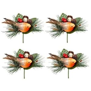 Set of 4 Premier Christmas Robin Pick With Pine Cones Festive Flower Arranging W Set of 4 Premier Christmas Robin Pick With Pine Cones Festive Flower Arranging W