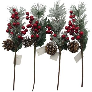 SecureFix Direct Artificial Snowy Yew Branches (Set of 4) with Red Berries & Pine Cones - 35cm, S SecureFix Direct Artificial Snowy Yew Branches (Set of 4) with Red Berries & Pine Cones - 35cm, S