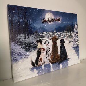 Snow Time Battery Operated Fibre Optic 40x30cm Christmas Dogs Watching Santa Fly Over Vill Snow Time Battery Operated Fibre Optic 40x30cm Christmas Dogs Watching Santa Fly Over Vill