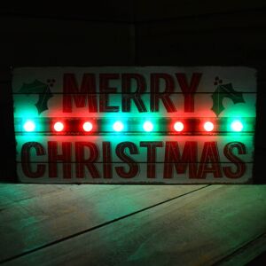 Premier Merry Christmas Rustic Wooden Sign with Red & Green Flashing LED Lights Premier Merry Christmas Rustic Wooden Sign with Red & Green Flashing LED Lights