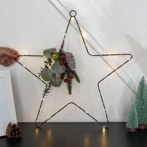 Premier 50cm Battery Power Hanging LED Star with Red Berry & Pinecones Christmas Decorat Premier 50cm Battery Power Hanging LED Star with Red Berry & Pinecones Christmas Decorat