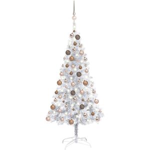 vidaXL Artificial Pre-lit Christmas Tree with Ball Set Xmas Tree Silver PET vidaXL Artificial Pre-lit Christmas Tree with Ball Set Xmas Tree Silver PET