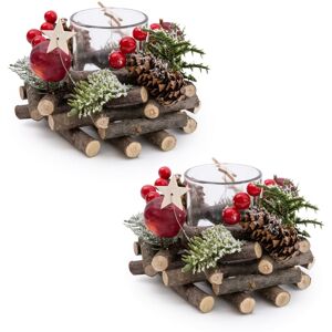 Carousel Set Of 2 Traditional Pinecone & Berries Christmas Wreath Tealight Candle Holder Carousel Set Of 2 Traditional Pinecone & Berries Christmas Wreath Tealight Candle Holder