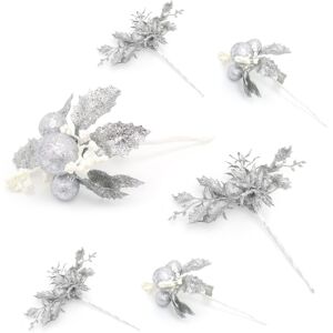 Carousel Home 6 Piece Silver Glitter Christmas Flower Spray Pick Artificial Holly Stems Chri Carousel Home 6 Piece Silver Glitter Christmas Flower Spray Pick Artificial Holly Stems Chri