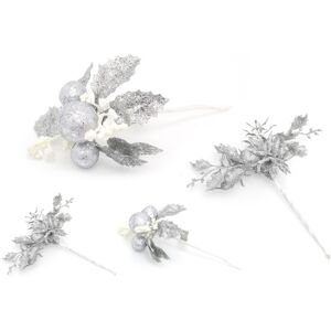Carousel Home 4 Piece Silver Glitter Christmas Flower Spray Pick Artificial Holly Stems Chri Carousel Home 4 Piece Silver Glitter Christmas Flower Spray Pick Artificial Holly Stems Chri